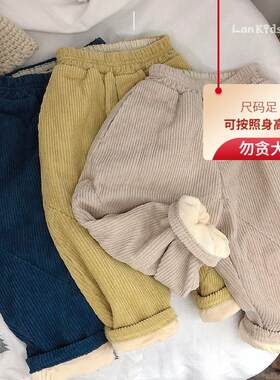 秋冬新款儿童加绒条绒亲子哈伦裤韩国童装灯芯绒加绒加厚萝卜裤潮
