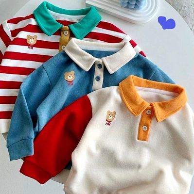 秋冬新款日系童装男女童卡通时尚儿童小翻领卫衣洋气Polo衫上衣潮