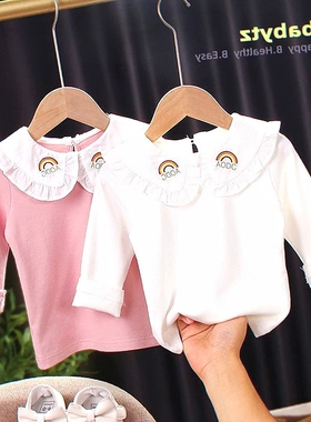婴儿娃娃领白色打底衫2023春夏新款女童翻领长袖t恤上衣服女宝宝3