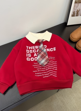 【原版实体店品质】男女童秋冬亲子装加绒卫衣儿童痞帅红色童装