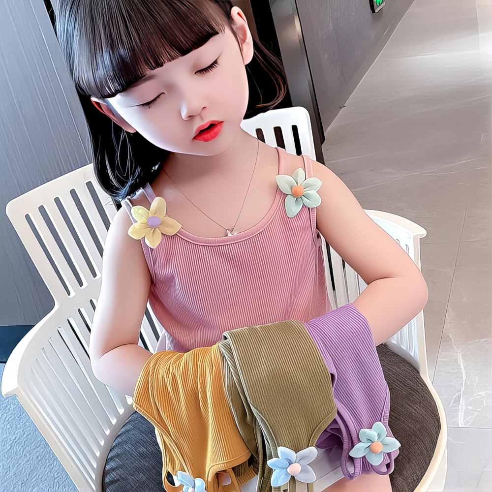 宝洋气无袖上衣凉快款儿童糖果色女童背心2025夏季新花朵小吊带宝