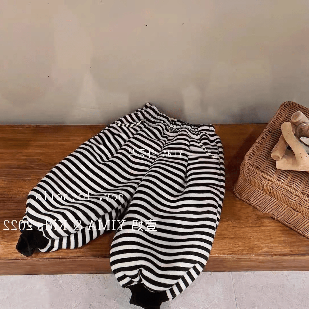 2023春秋冬男童加绒条纹裤子