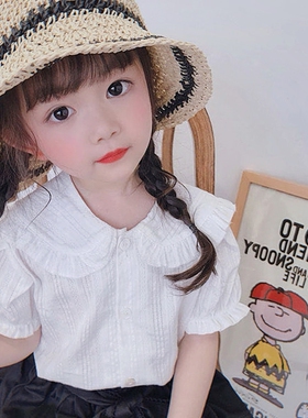 夏装女童白色短袖衬衫娃娃领时髦百搭洋气衬衣宝宝儿童上衣薄款潮