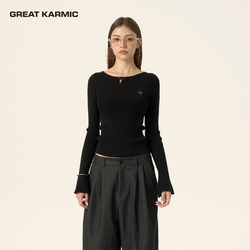 GREATKARMIC 十字箭羊毛针织衫女休闲弹力显瘦长袖打底衫辣妹GRKC