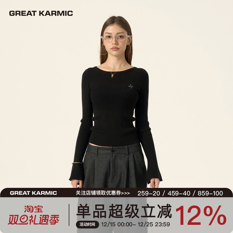GREATKARMIC 十字箭羊毛针织衫女休闲弹力显瘦长袖打底衫辣妹GRKC