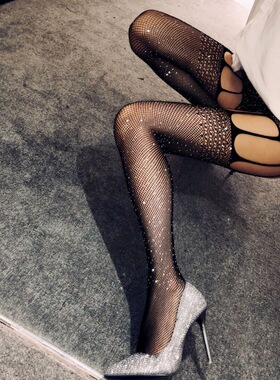 过膝网袜女高筒袜加长渔网袜中筒袜女性感丝袜高腰吊带袜大码均码