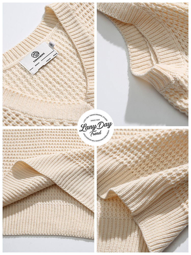 LAZY DAY 오리지널 남성 의류 세트 일본 단색 니트 조끼 남성용 봄 가을 느슨한 스웨터 조끼