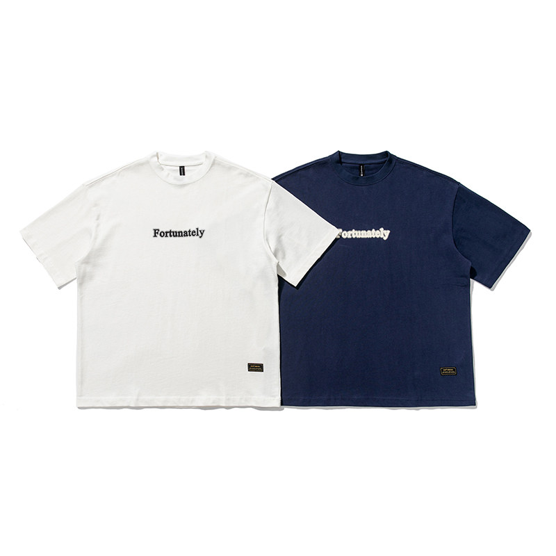 LAZY DAY 오리지널 남성복 일본 헤비급 320G 심플 문자 프린트 티셔츠 남성 루즈 5부 바지