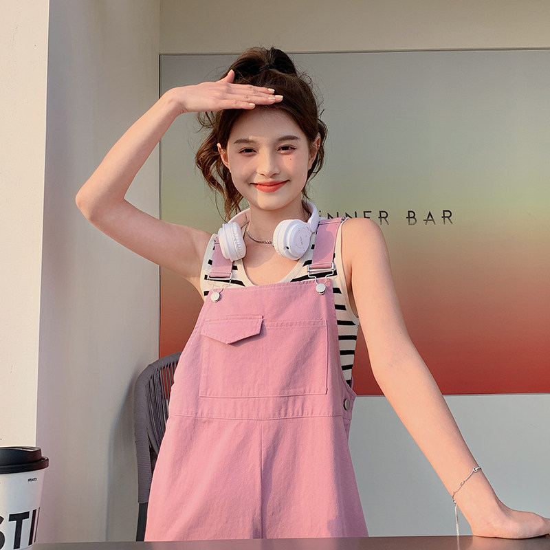 桔色九分背带裤女2025夏季新款