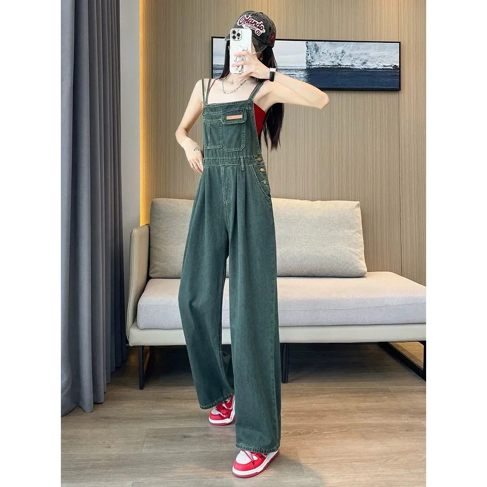 美式复古牛仔背带裤女2026新款夏季直筒显瘦吊带工装阔腿连体裤子