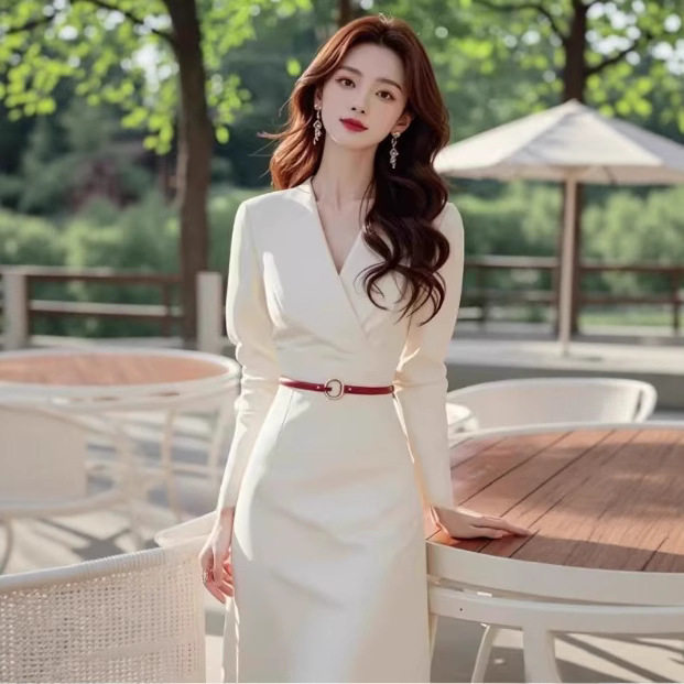 法式长袖连衣裙女春秋小个子气质名媛高端女神范高级感西装裙套装