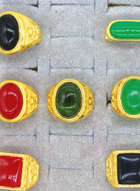 复古红绿黑宝石男戒子送父母玛瑙