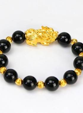 皮丘沙金首饰久不掉色越南沙金貔貅手链男999正品缅甸纯金色男士