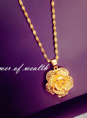包邮欧币金饰品久不掉色新品大花镀金吊坠项链沙金女款婚庆结婚