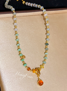 HONEY FOCUS莲华浮光项链  中式轻奢翡翠项链 渐变彩色系 9353