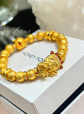 HONEY FOCUS星球珠手链 金色轻奢百搭蒙奇奇手链 925银合成锆石