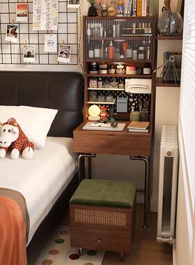 形影家具中古风梳妆台实木小型迷你床头柜一体卧室50cm翻盖化妆桌