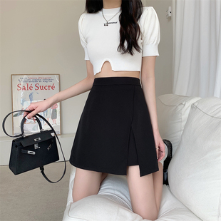胖MM开叉半身裙女高腰防走光A字裙黑色包臀裤 大码 裙 新款 2022夏季
