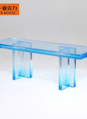 Y213轻奢现代亚克力长条凳子蓝色渐变商场服装店铺休息等候长板凳