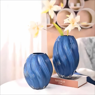 【新款麦芽糖花瓶】轻奢高级感蓝色花器玻璃客厅大号插花创意摆件