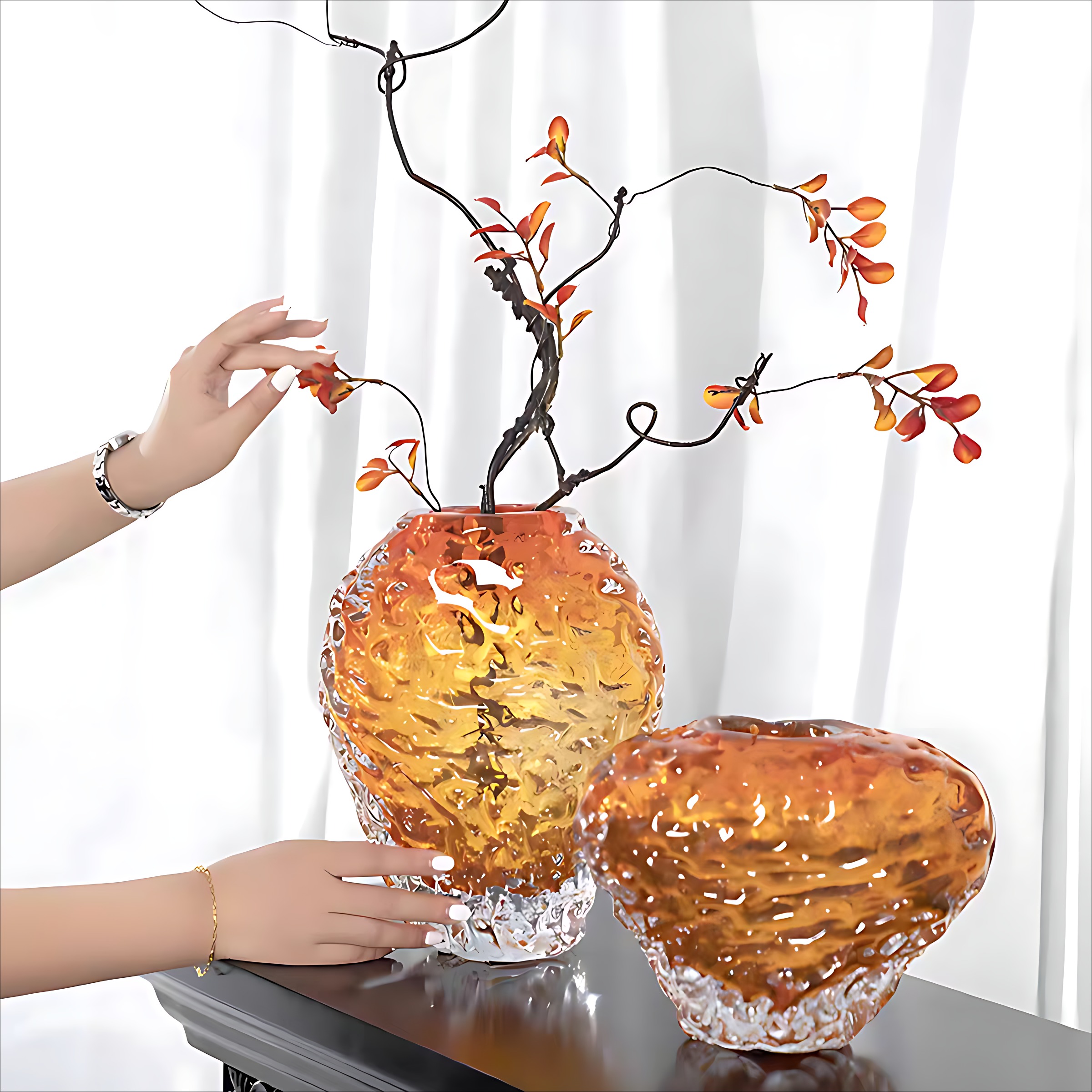 轻奢艺术玻璃花瓶创意玄关餐桌花器摆件客厅水培插花高级感装饰