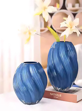 蓝色麦芽糖轻奢玻璃花瓶水培摆件