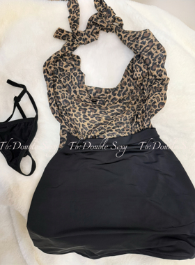 Double Sexy大码胖mm性感豹纹抹胸上衣女纯欲风辣妹夜店风睡裙