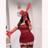 大码 微胖mm女圣诞红色抹胸约会战袍性感兔女郎蕾丝夜店包臀裙套装