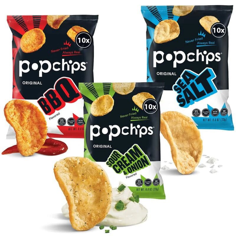 香港代购 美国进口生产 POPChips 非油炸低脂海盐烧烤味薯片 23g