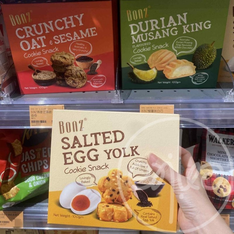 香港代购新加坡 BONZ 咸旦黄榴梿白巧克力燕麦芝麻脆曲奇饼干100g