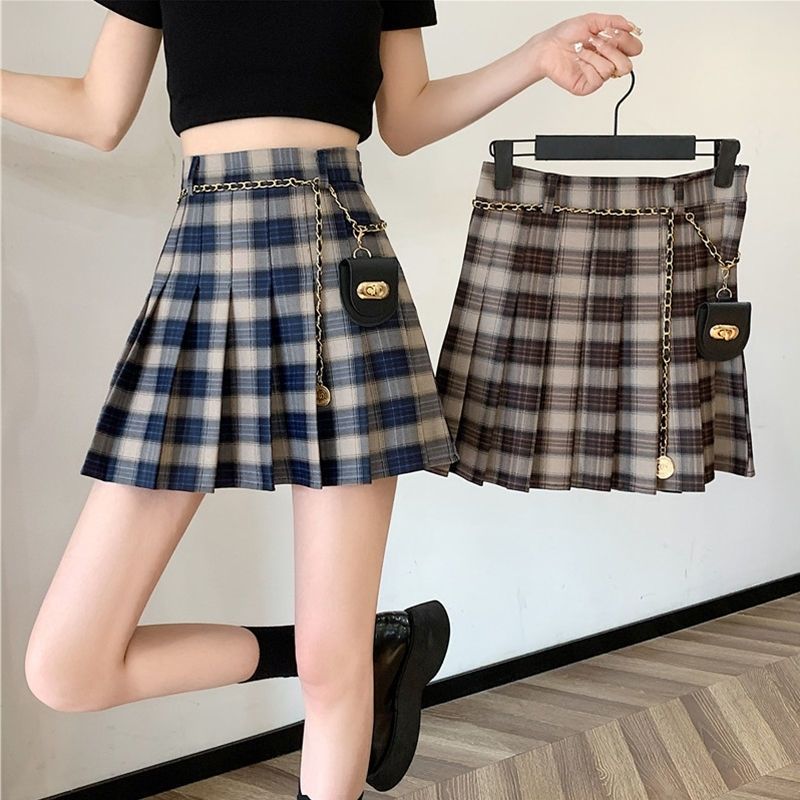 西装面料半身裙女复古黑色韩版时尚小个子短裙夏秋季学院格百褶裙