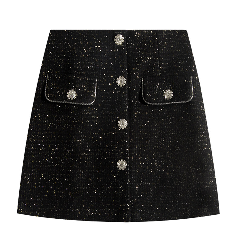 黑色小香风半身裙子女2026今年流行秋冬毛呢亮丝粗花a字包臀短裙,女装/女士精品,半身裙,淘宝优惠券,粉丝福利购,淘宝优惠卷