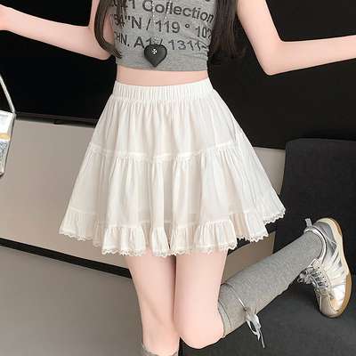蕾丝芭蕾白色半身裙女夏季2026新款小个子甜美蛋糕蓬蓬荷叶边短裙