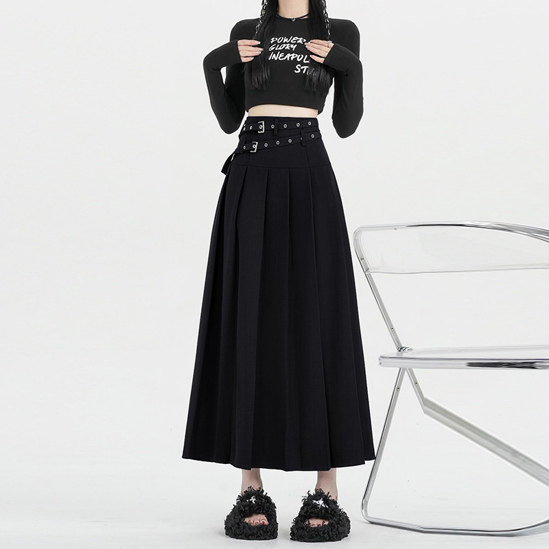 黑色中长半身裙女2026新款秋冬季高腰显瘦春配腰带a字西装百褶裙,女装/女士精品,半身裙,淘宝优惠券,粉丝福利购,淘宝优惠卷