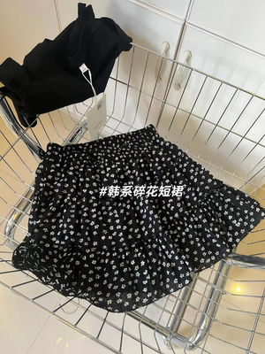 黑色碎花半身裙女2026夏季新款小个子短款裙子高腰蛋糕裙百搭短裙