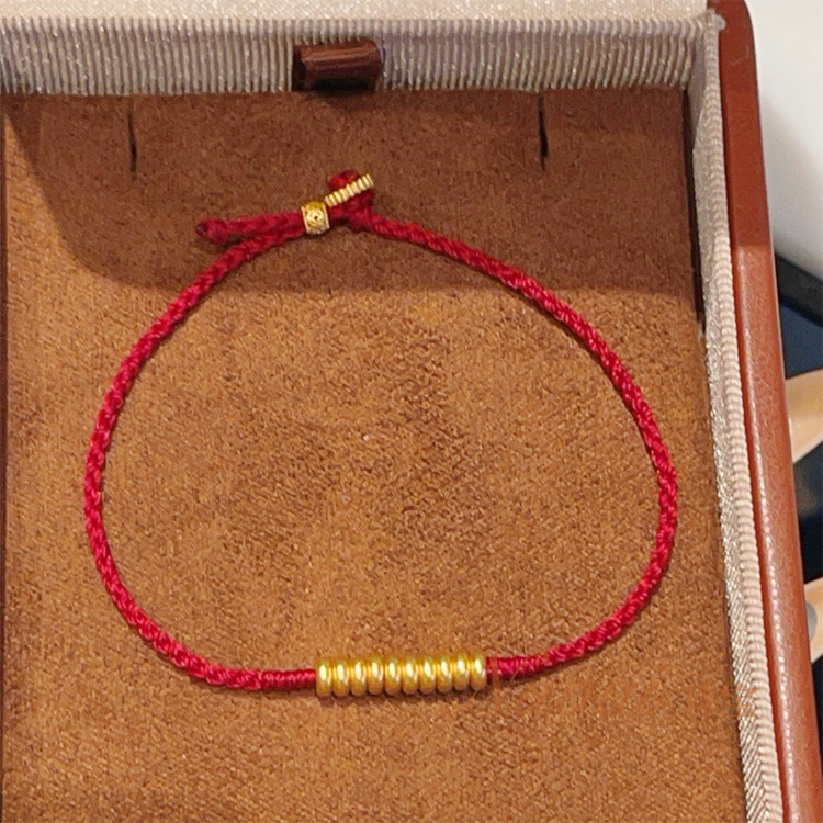 国风足金999黄金算盘珠手工编织红绳手链手串民族风生日礼物