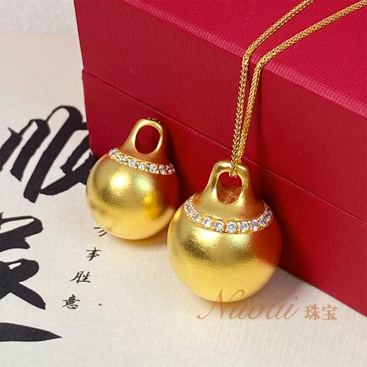 经典款足金999黄金古法点钻莫桑石工艺有求必应圆球项链吊坠礼物