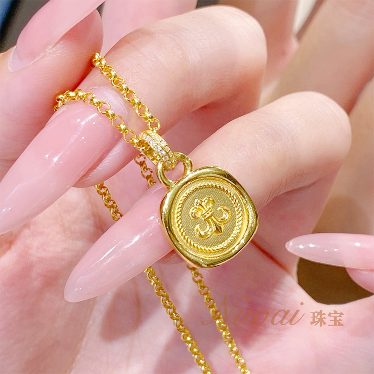 时尚款足金999黄金点钻工艺鸢尾花项链套链子生日礼物