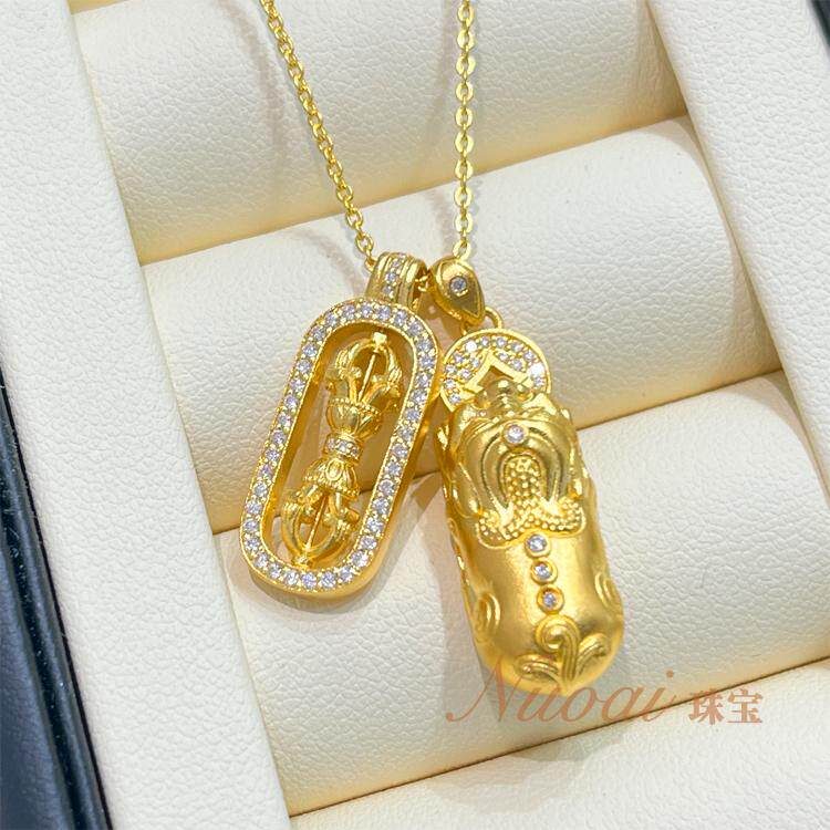 经典款足金999黄金古法点钻莫桑石工艺貔貅金刚杵项链吊坠子礼物
