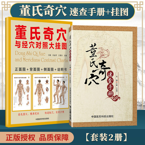 正版现货套装2本 董氏奇穴速查手册+董氏奇穴与经穴对照大挂图正面图+背面图+侧面图+说明书 中国医药科技出版社新穴奇穴图谱