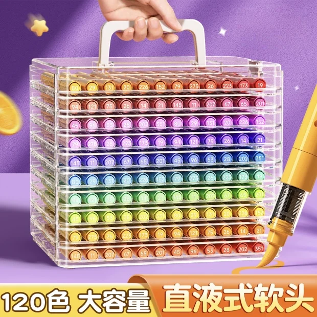 直液式丙烯马克笔软头12色幼儿园儿童绘画笔24色小学生美术专用可洗无毒48色美术生大容量涂鸦笔水彩套装