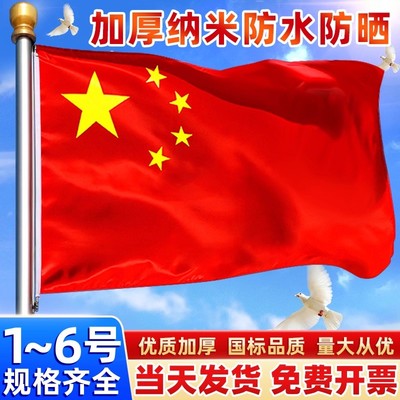 中国国旗红旗1号2号3号4号5号纳米防水小国旗五星红旗串旗大号加厚大红旗手持旗子国庆节装饰户外国旗固定杆