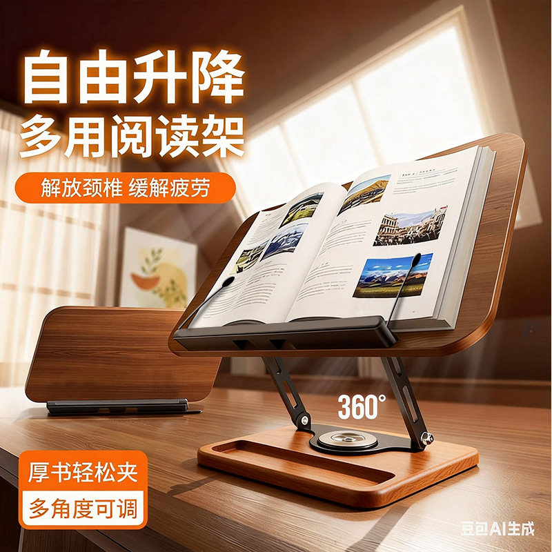 阅读支架成人读书支架桌面可旋转阅读架看书多功能升降胡桃木阅读架阅读床上看书神器书立架学习书夹书桌书架,文具电教/文化用品/商务用品,阅读架,淘宝优惠券,粉丝福利购,淘宝优惠卷