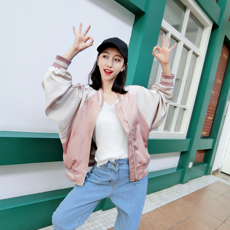 刺绣棒球服开衫女早春夹克BF外套