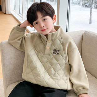 男童加绒加厚卫衣冬装中大儿童夹棉防风外套男孩潮一体绒保暖上衣