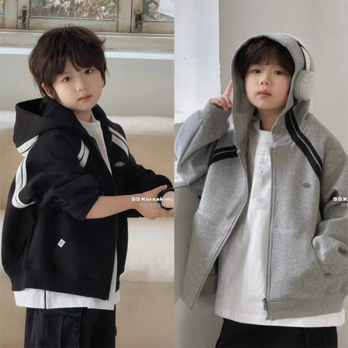 男童外套2026年新款中大童春秋宽松拉链开衫男孩韩版春装连帽卫衣