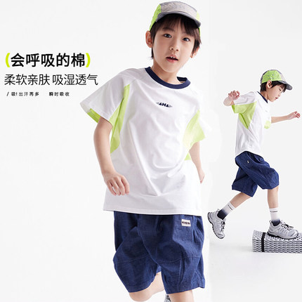 男童t恤短袖2026夏季新款中大儿童潮撞色棉半袖男孩夏装透气上衣
