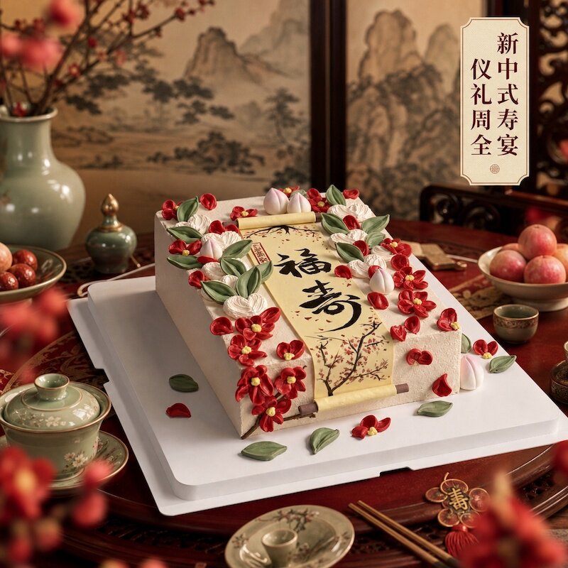 【福寿画卷】新中式祝寿木糖醇蛋糕长辈寿宴定制祝寿礼北京地区