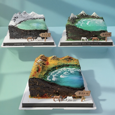 【赛里木湖】春夏秋冬山水湖雪微景观动物奶油生日蛋糕北京同城