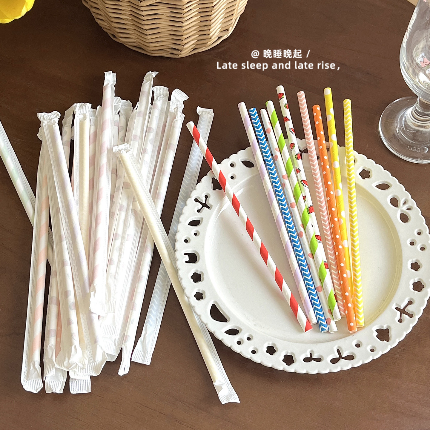 彩色纸质一次性吸管100支装环保可降解饮品吸管随机混装